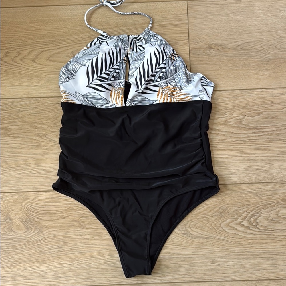 Black and White Halter Swimsuit